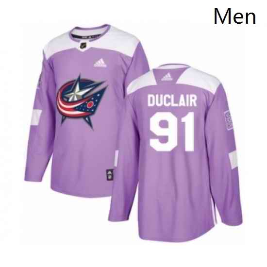 Mens Adidas Columbus Blue Jackets 91 Anthony Duclair Authentic Purple Fights Cancer Practice NHL Jersey